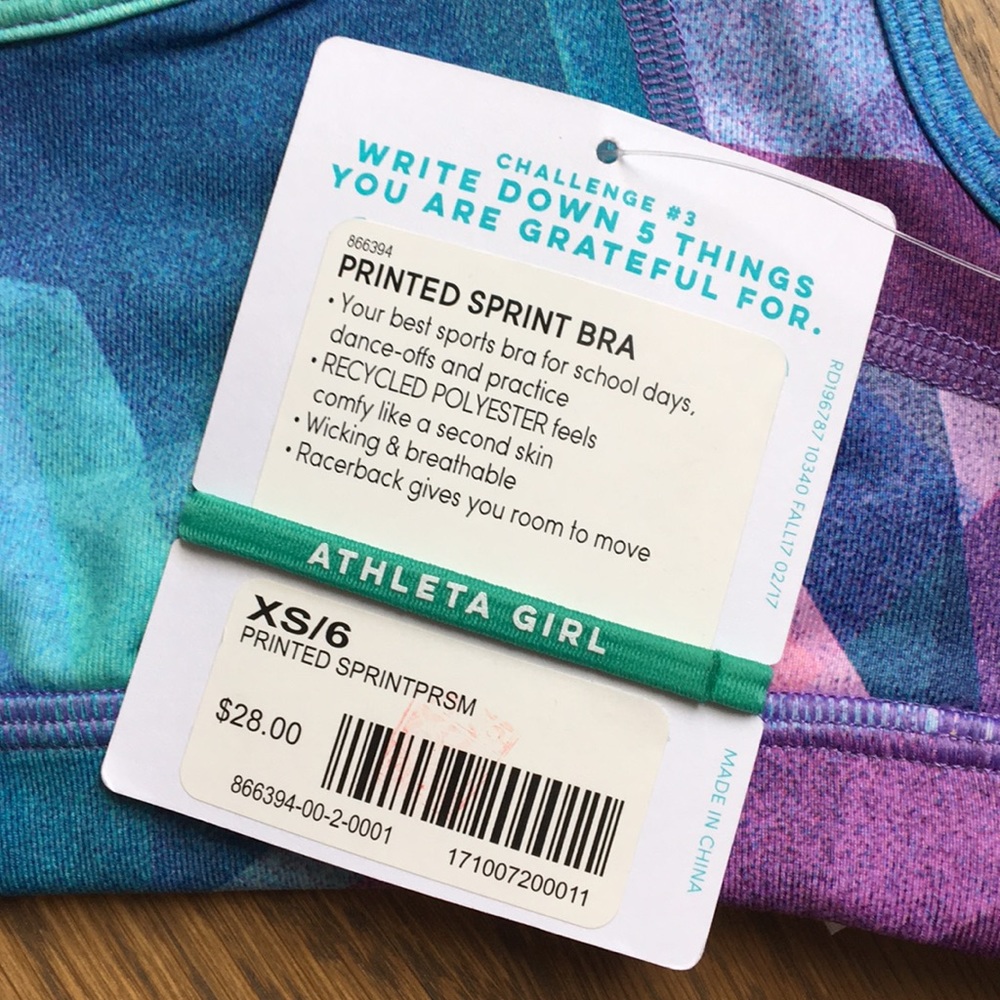 NEW Athleta Girl Printed Sports Bra, size XS/6 - Picture 3 of 5